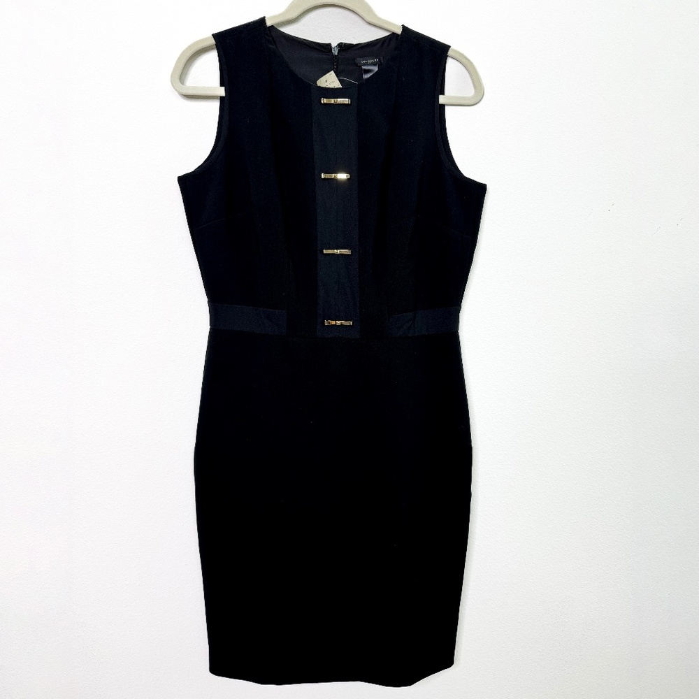 Ann Taylor Black Sleeveless Shift Dress with Bow Detailing – Size 6
